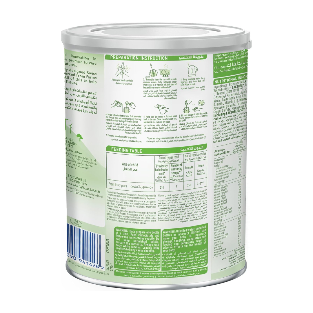 Nestle NAN Organic Stage 3 Growing Up Formula, Baby Milk, From 1 to 3 Years, 380g, Tin